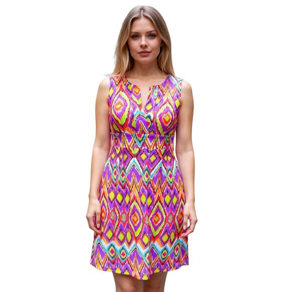 Jude Connally Multicolor Abstract Notch Neck Fit and Flare Mini Dress - XS - Picture 1 of 8